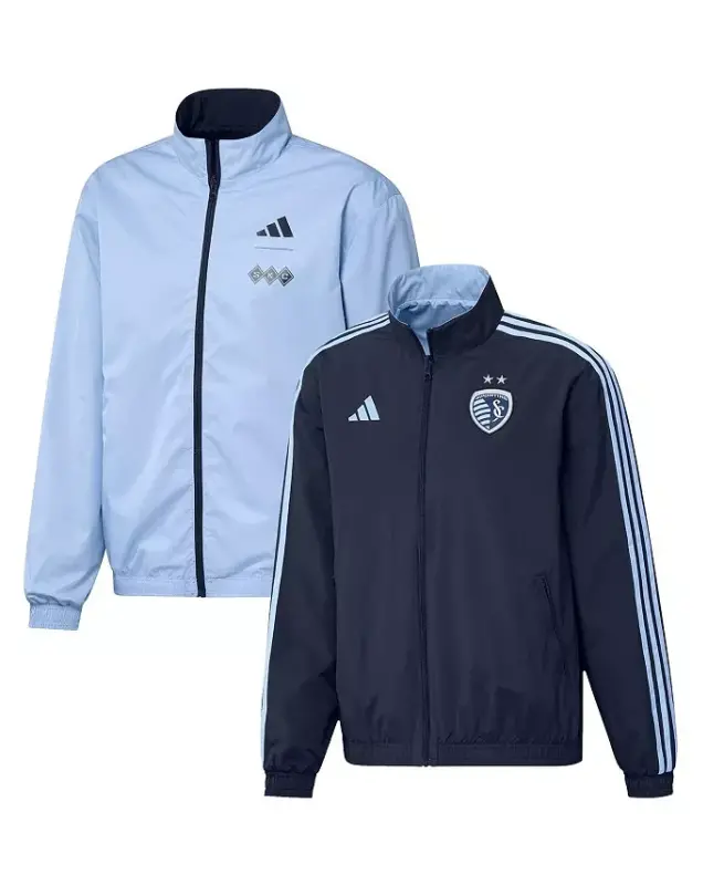 Men's Navy, Light Blue Sporting Kansas City 2023 On-Field Anthem Full-Zip Reversible Team Jacket - Navy, Light Blue - 1