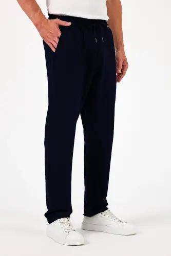Erkek Lacivert Baggy Düz Paça Bol Kesim Yazlık Rahat Pamuklu Eşofman Altı RF0385 - Lacivert - 2