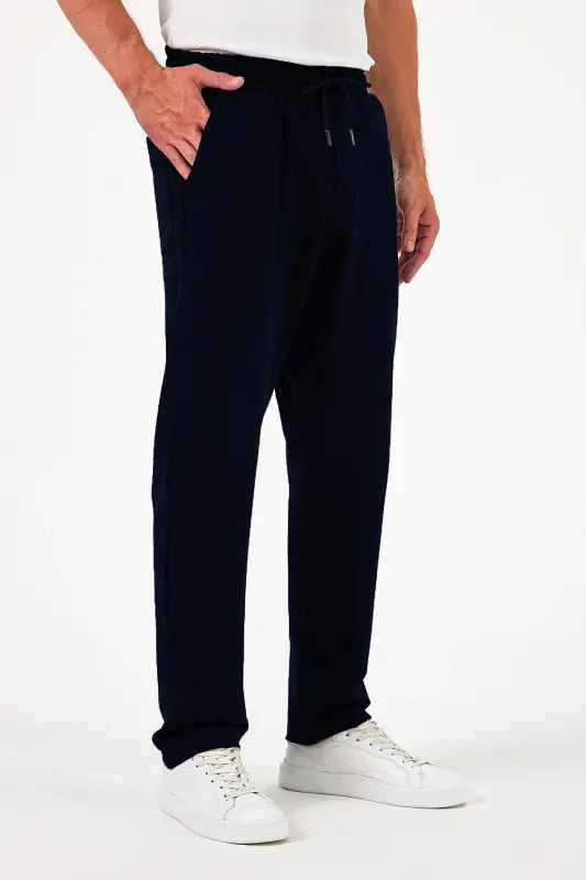 Erkek Lacivert Baggy Düz Paça Bol Kesim Yazlık Rahat Pamuklu Eşofman Altı RF0385 - Lacivert - 2
