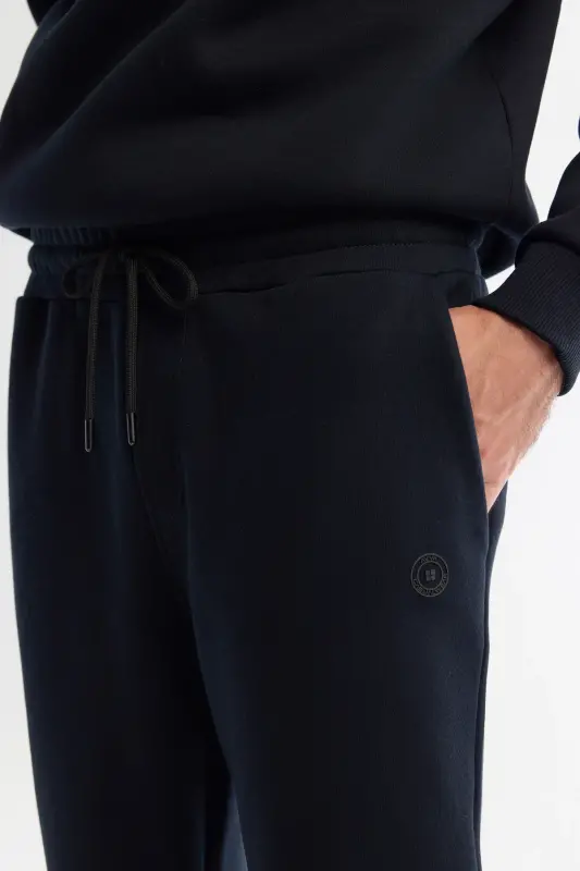 Erkek Lacivert Beli Lastikli Bağcıklı 3 İplik Şardonlu Regular Fit Eşofman Altı B003403 - Lacivert - 4