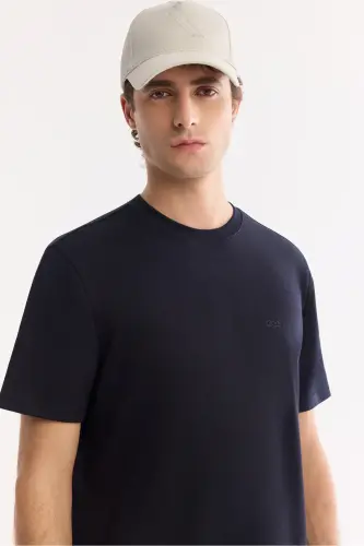 Erkek Lacivert Bisiklet Yaka Bi-Stretch Kırışmaz Baskılı Regular Fit T-Shirt B001040 - Lacivert - 2