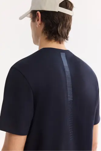 Erkek Lacivert Bisiklet Yaka Bi-Stretch Kırışmaz Baskılı Regular Fit T-Shirt B001040 - Lacivert - 3