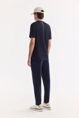 Erkek Lacivert Bisiklet Yaka Bi-Stretch Kırışmaz Baskılı Regular Fit T-Shirt B001040 - Lacivert - 5