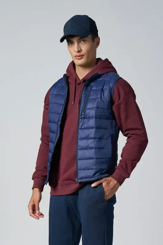 Unisex Lacivert Sıfır Kol Fermuarlı Cepli Yelek 1268-LACİVERT - 1