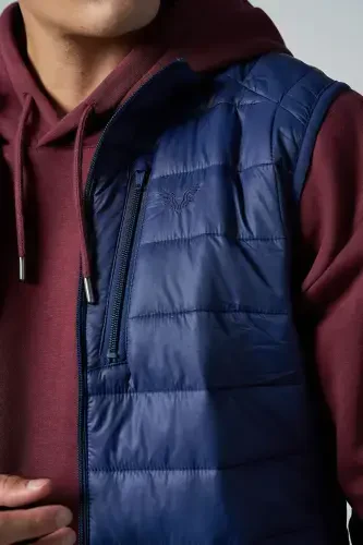 Unisex Lacivert Sıfır Kol Fermuarlı Cepli Yelek 1268-LACİVERT - 4