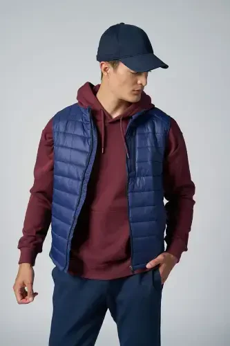 Unisex Lacivert Sıfır Kol Fermuarlı Cepli Yelek 1268-LACİVERT - 6