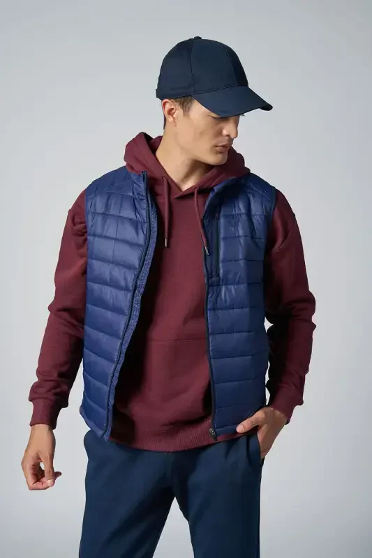 Unisex Lacivert Sıfır Kol Fermuarlı Cepli Yelek 1268-LACİVERT - 6