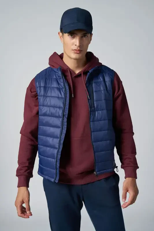 Unisex Lacivert Sıfır Kol Fermuarlı Cepli Yelek 1268-LACİVERT - 7