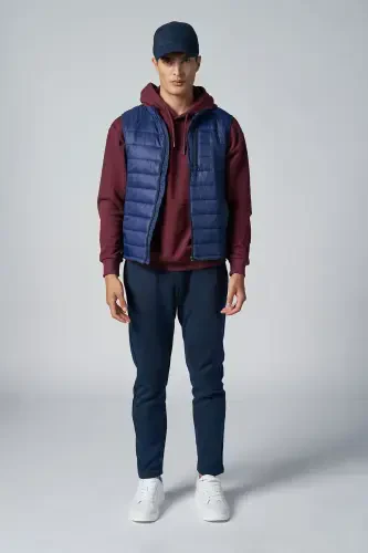 Unisex Lacivert Sıfır Kol Fermuarlı Cepli Yelek 1268-LACİVERT - 8