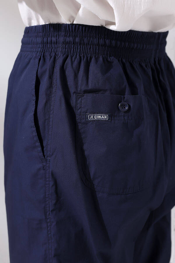 Erkek Lacivert Çınar Rahat Kesim Beli Lastikli Hac ve Umre Keten Şalvar Pantolon-Lacivert - 3