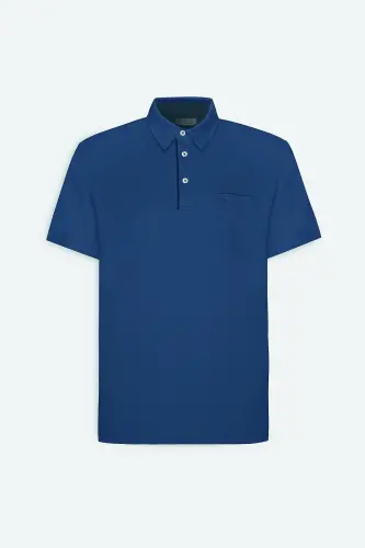 Erkek Lacivert Comfort Fit Rahat Kesim Polo Yaka Pamuklu Kısa Kollu Tişört-Lacivert - 5