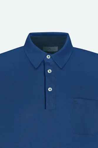 Erkek Lacivert Comfort Fit Rahat Kesim Polo Yaka Pamuklu Kısa Kollu Tişört-Lacivert - 6