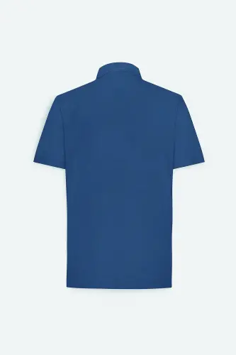 Erkek Lacivert Comfort Fit Rahat Kesim Polo Yaka Pamuklu Kısa Kollu Tişört-Lacivert - 8