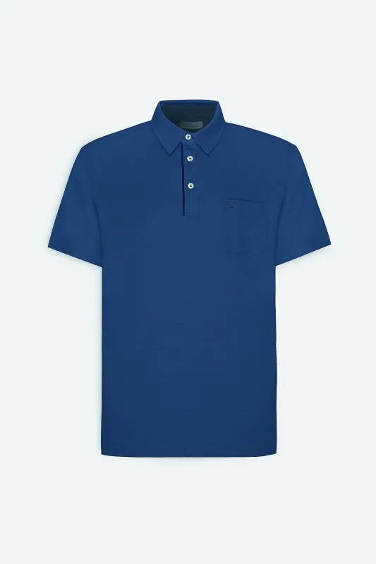 Erkek Lacivert Comfort Fit Rahat Kesim Polo Yaka Pamuklu Kısa Kollu Tişört-Lacivert - 5