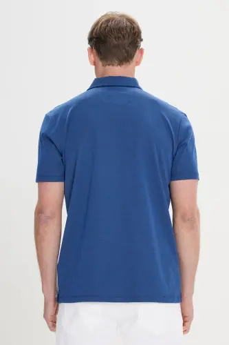 Erkek Lacivert Comfort Fit Rahat Kesim Polo Yaka Pamuklu Kısa Kollu Tişört-Lacivert - 4