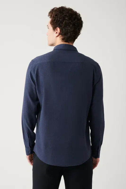 Erkek Lacivert Düğmeli Yaka %100 Pamuk Regular Fit Gömlek B002033 - Lacivert - 4
