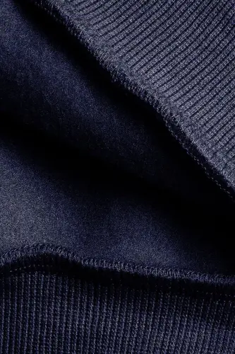 Erkek Lacivert Düz Kapüşonlu Oversize3 iplik Şardonlu Salaş Bol Kesim Hoodie Sweatshirt - Lacivert - 4