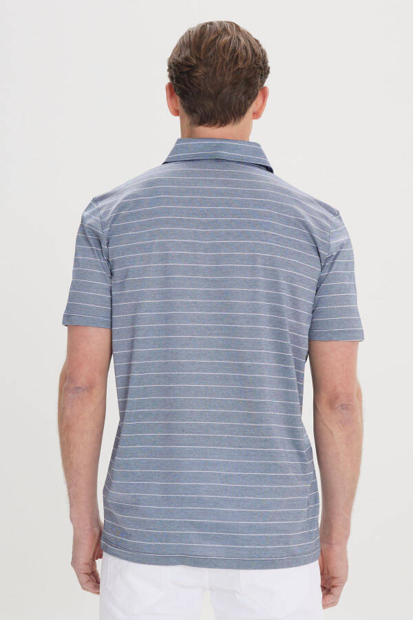 Erkek Lacivert-Ekru Regular Fit Rahat Kesim %100 Pamuk Çizgili Polo Yaka Tişört - Lacivert-Ekru - 5