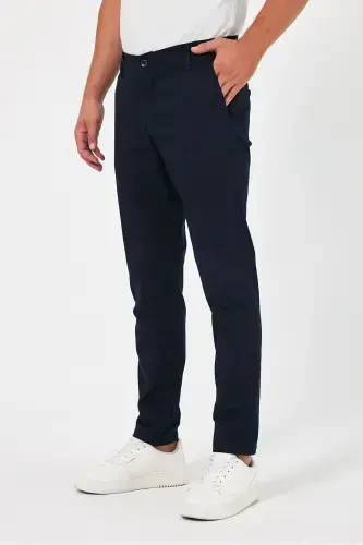 Erkek Lacivert Gabardin Pamuklu Slim Fit Esnek Chino Pantolon-Lacivert - THESEASON (1)