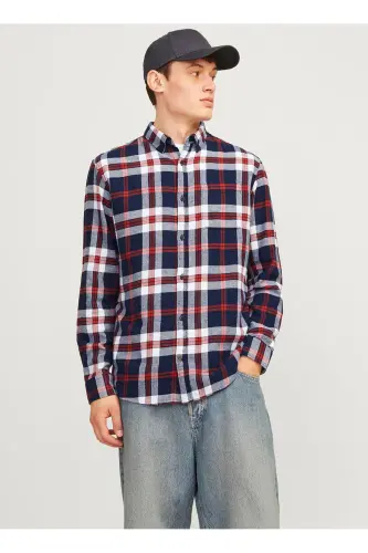 Regular Fit Lacivert Erkek Gömlek 12235982_JJECLASSIC AUTUMN CHECK SH - Lacivert - 1