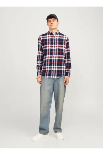 Regular Fit Lacivert Erkek Gömlek 12235982_JJECLASSIC AUTUMN CHECK SH - Lacivert - 3