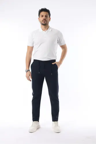 Erkek Kumaş Pantolon Jogger Kesim Slim Fit Likralı Lacivert - Beli Lastikli & Rahat Kesim - LACİVERT - 4