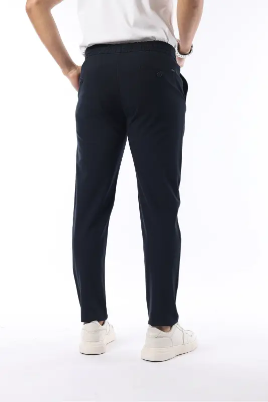 Erkek Kumaş Pantolon Jogger Kesim Slim Fit Likralı Lacivert - Beli Lastikli & Rahat Kesim - LACİVERT - 6