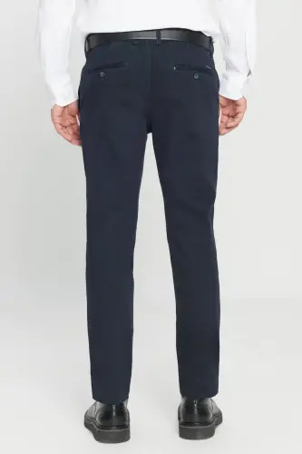 Erkek Lacivert Kanvas Slim Fit Dar Kesim Yan Cep Esnek Chino Pantolon - 7