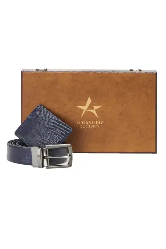 Erkek Lacivert Kemer - Kartlık Aksesuar Set-Lacivert 