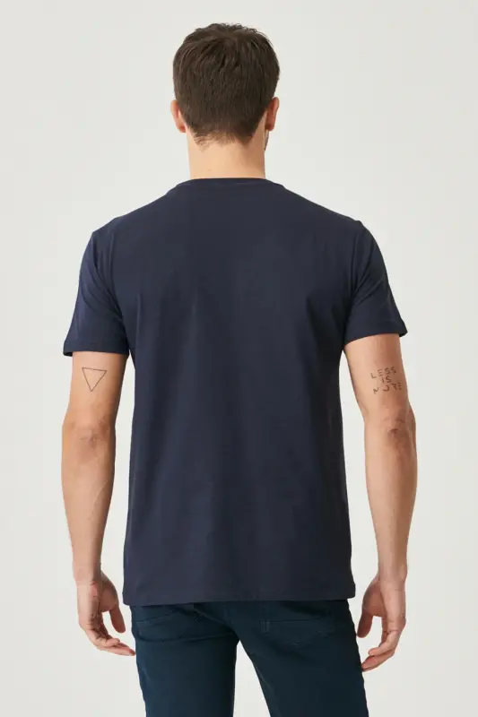 Erkek Lacivert-Lacivert 2'li Paket Slim Fit Dar Kesim Pamuklu Basic Tişört - LACIVERT-LACIVERT - 8