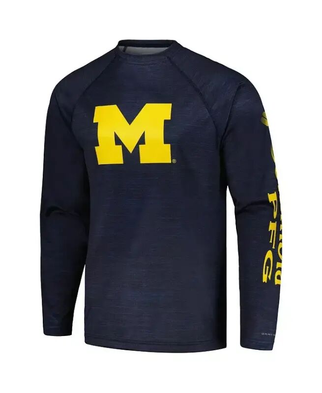Men's Navy Michigan Wolverines PFG Terminal Tackle Omni-Shade Raglan Long Sleeve T-shirt - Navy - 3