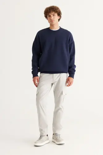 Erkek Lacivert Oversize Fit Bol Kesim Pamuklu Içi Polarlı 3 Iplik Bisiklet Yaka Sweatshirt - Lacivert - AC&CO / ALTINYILDIZ CLASSICS (1)