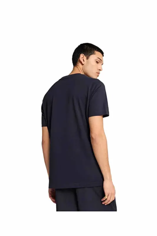 Erkek Lacivert Pamuklu Tişört - Beyaz Logo Baskılı Kısa Kollu Spor T-Shirt - Lacivert-C1 - 3