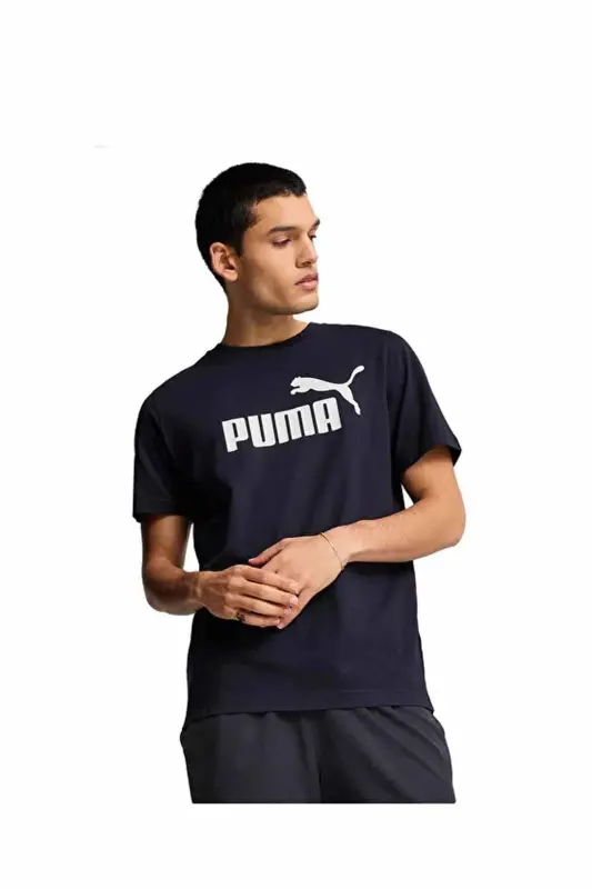 Erkek Lacivert Pamuklu Tişört - Beyaz Logo Baskılı Kısa Kollu Spor T-Shirt - Lacivert-C1 - 4