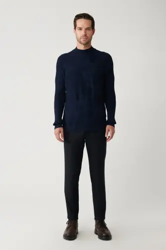Erkek Lacivert Yüksek Bisiklet Yaka Kamuflaj Desenli Rayon Kazak A32Y5046 - Lacivert - 5