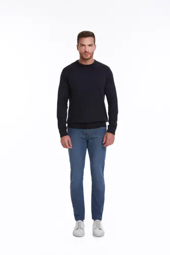 Erkek Lacivert Regular Fit %100 Pamuk Bisiklet Yaka Triko Kazak - Lacivert - 4