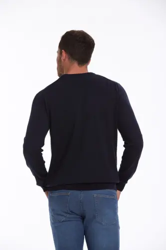 Erkek Lacivert Regular Fit %100 Pamuk Bisiklet Yaka Triko Kazak - Lacivert - 6