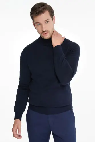Erkek Lacivert Regular Fit Yarım Balıkçı Triko Kazak - Lacivert - 1