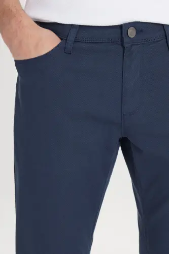 Erkek Lacivert Slim Fit Dar Kesim 5 Cep Armürlü Esnek Pantolon-Lacivert - 4