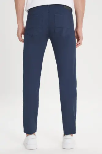 Erkek Lacivert Slim Fit Dar Kesim 5 Cep Armürlü Esnek Pantolon-Lacivert - 5
