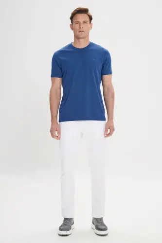 Erkek Lacivert Slim Fit Dar Kesim Bisiklet Yaka Pamuklu Tişört-Lacivert - ALTINYILDIZ CLASSICS (1)