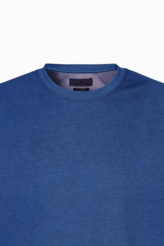 Erkek Lacivert Slim Fit Dar Kesim Bisiklet Yaka Pamuklu Tişört-Lacivert - 6