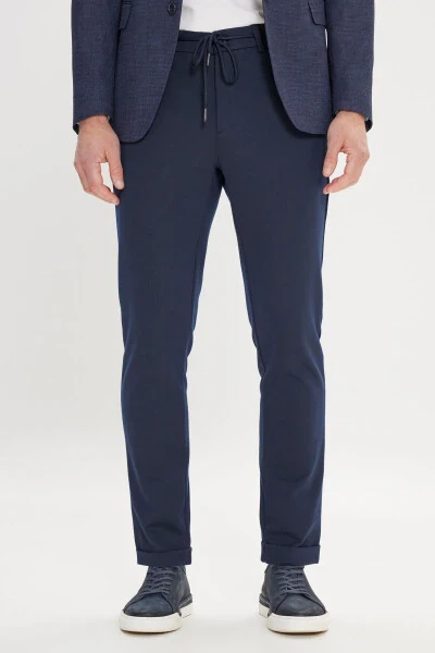 Erkek Lacivert Slim Fit Dar Kesim Mono Yaka Armürlü Blazer Ceket - 6