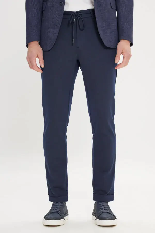 Erkek Lacivert Slim Fit Dar Kesim Mono Yaka Armürlü Blazer Ceket - 6