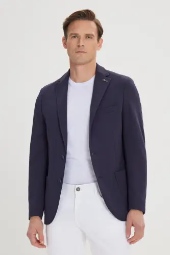 Erkek Lacivert Slim Fit Dar Kesim Mono Yaka Casual Blazer Ceket - Lacivert - ALTINYILDIZ CLASSICS (1)