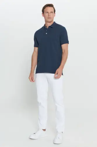 Erkek Lacivert Slim Fit Dar Kesim Polo Yaka %100 Pamuk Kısa Kollu Tişört-Lacivert - ALTINYILDIZ CLASSICS (1)