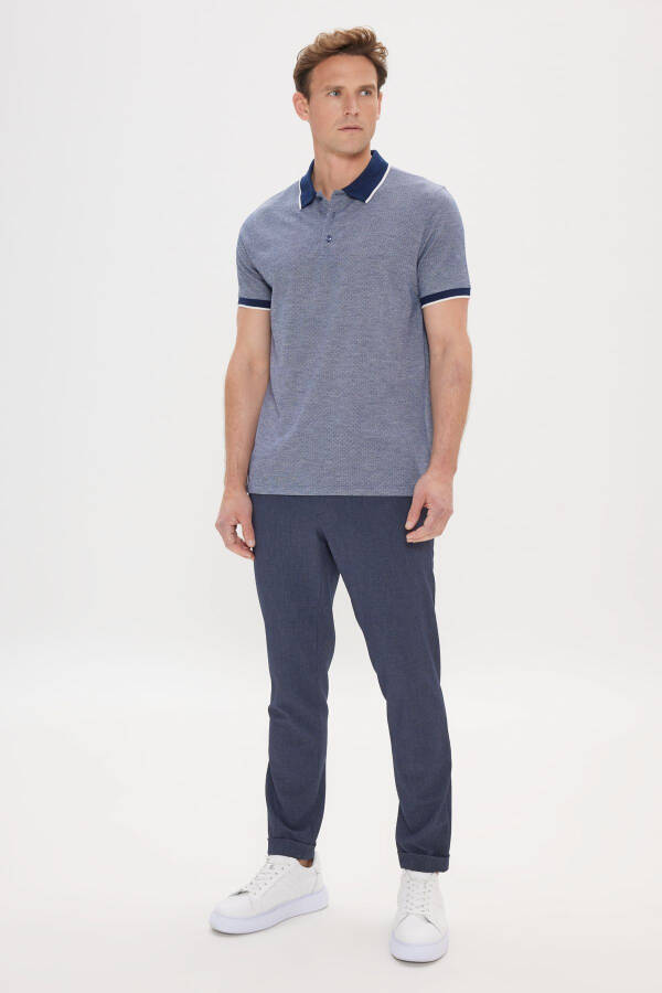 Erkek Lacivert Slim Fit Dar Kesim Polo Yaka Jakarlı Tişört - 2