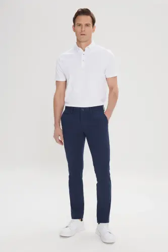 Erkek Lacivert Slim Fit Dar Kesim Yan Cepli Pamuklu Esnek Armürlü Pantolon-Lacivert - ALTINYILDIZ CLASSICS (1)
