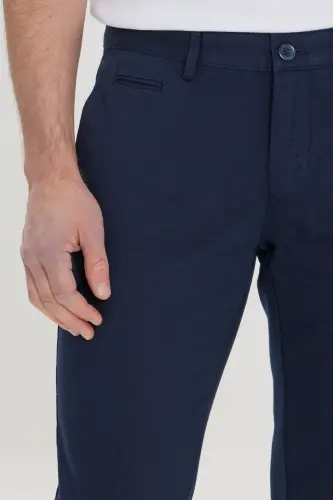 Erkek Lacivert Slim Fit Dar Kesim Yan Cepli Pamuklu Esnek Armürlü Pantolon-Lacivert - 5