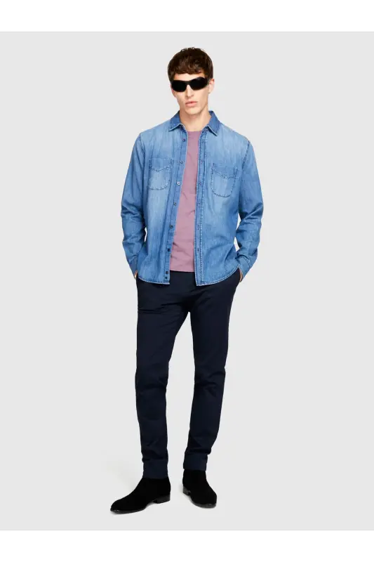 Erkek Lacivert Slim Fit Esnek Chino Pantolon - Lacivert - 1